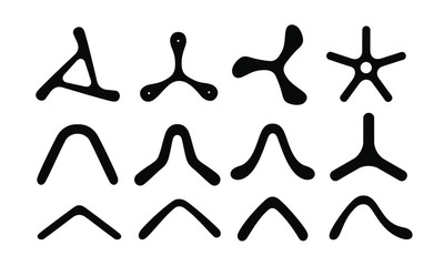 Obraz premium Boomerangs black silhouettes vector icons set isolated on white background.