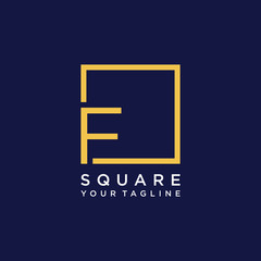 letter F Logo design with square frame line art. business consulting concept. studio icon - vector