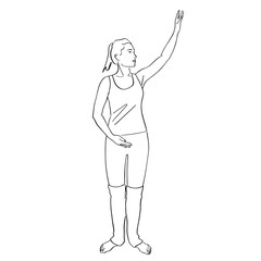 Body ballet. Female silhouette in leggings. Contemporary and popular fitness. Hand drawn outlines. Black lines drawing. Vector isolated contour.