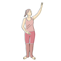 Body ballet. Female silhouette in leggings. Contemporary and popular fitness. Vector flat illustration. Isolated hand drawn black contour and colors.