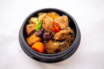Korean chicken food with soy sauce, Jjimdak