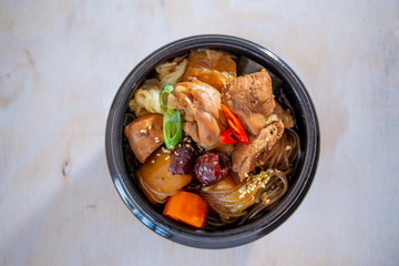 Korean chicken food with soy sauce, Jjimdak