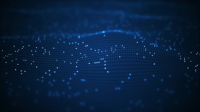 Tiny blue lights on slowly waving mesh grid