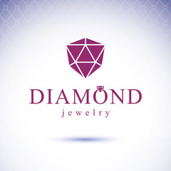 Vector glossy gemstone design element. Faceted jewelry sign emblem, logo. Brilliant diamond illustration.