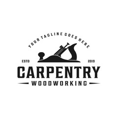 Carpentry, woodworking retro vintage logo design. Jack plane / wood plane logoCarpentry, woodworking retro vintage logo design. Jack plane / wood plane logo