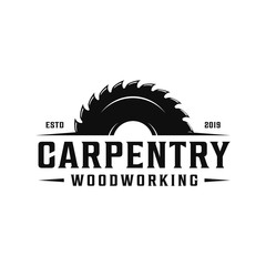 Carpentry, woodworking retro vintage logo design. Sawmill / saw logo