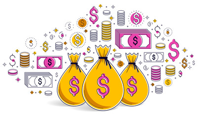 Money bag and dollar icon set vector design, savings or investments concept.