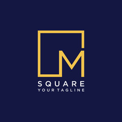 letter M Logo design with square frame line art. business consulting concept. studio icon - vector