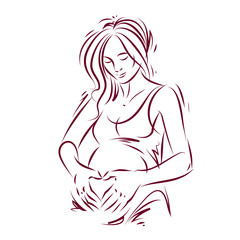 Pregnant woman elegant body silhouette, sketchy vector illustration. Love and gentle feeling concept. Mother Day.