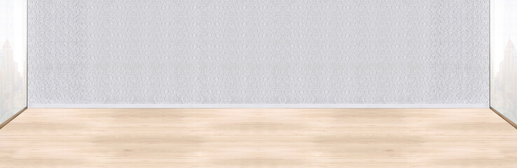 empty living room interior decoration wooden floor, stone wall concept. decorative background for home, office and hotel. 3D illustration