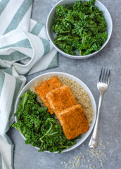 Crispy Tofu With Kale Salad and Quinoa 