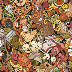 Naklejka premium Cartoon cute doodles hand drawn Russian food seamless pattern