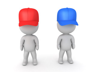  Two 3D Characters one with red cap and other with blue cap