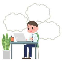 ノートパソコンを操作する男性　吹き出し