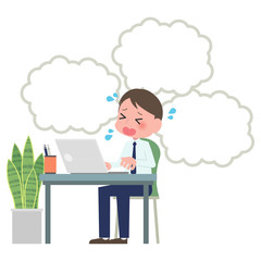 ノートパソコンを操作する男性　吹き出し