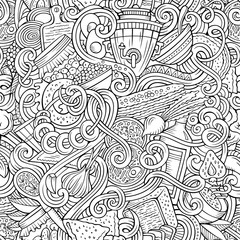 Fototapeta premium Cartoon doodles Slavic food seamless pattern
