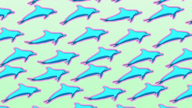 Seamless funny animation of dolphins.Zine culture video loop. Summer concept background in cartoon comic style.