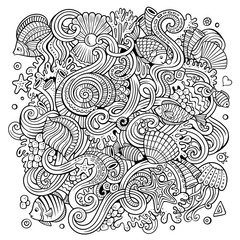 Cartoon hand-drawn doodles Underwater life illustration