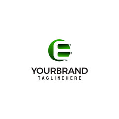 letter E in circle shape logo design concept template
