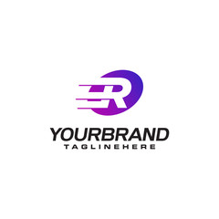 Abstract letter R logo with fast speed lines fast speed moving delivery concept design