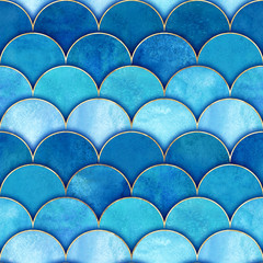 Mermaid fish scale wave japanese seamless pattern © Olga