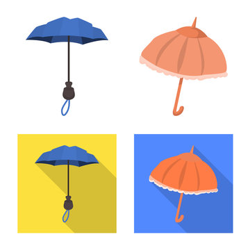 Vector illustration of protection and closed symbol. Collection of protection and rainy stock symbol for web.