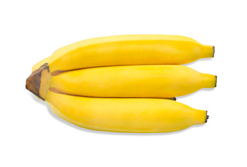 Top view, Ripe yellow Bunch of bananas isolated on white background. Flat lay