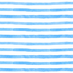 Sea strip watercolor hand painted seamless pattern. Blue Sea background.