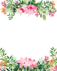 Watercolor frame with flowers, isolated on white background. Perfectly for Mother's Day, wedding, birthday, Easter, Valentine's Day