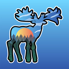 Moose and nature double exposure illustration