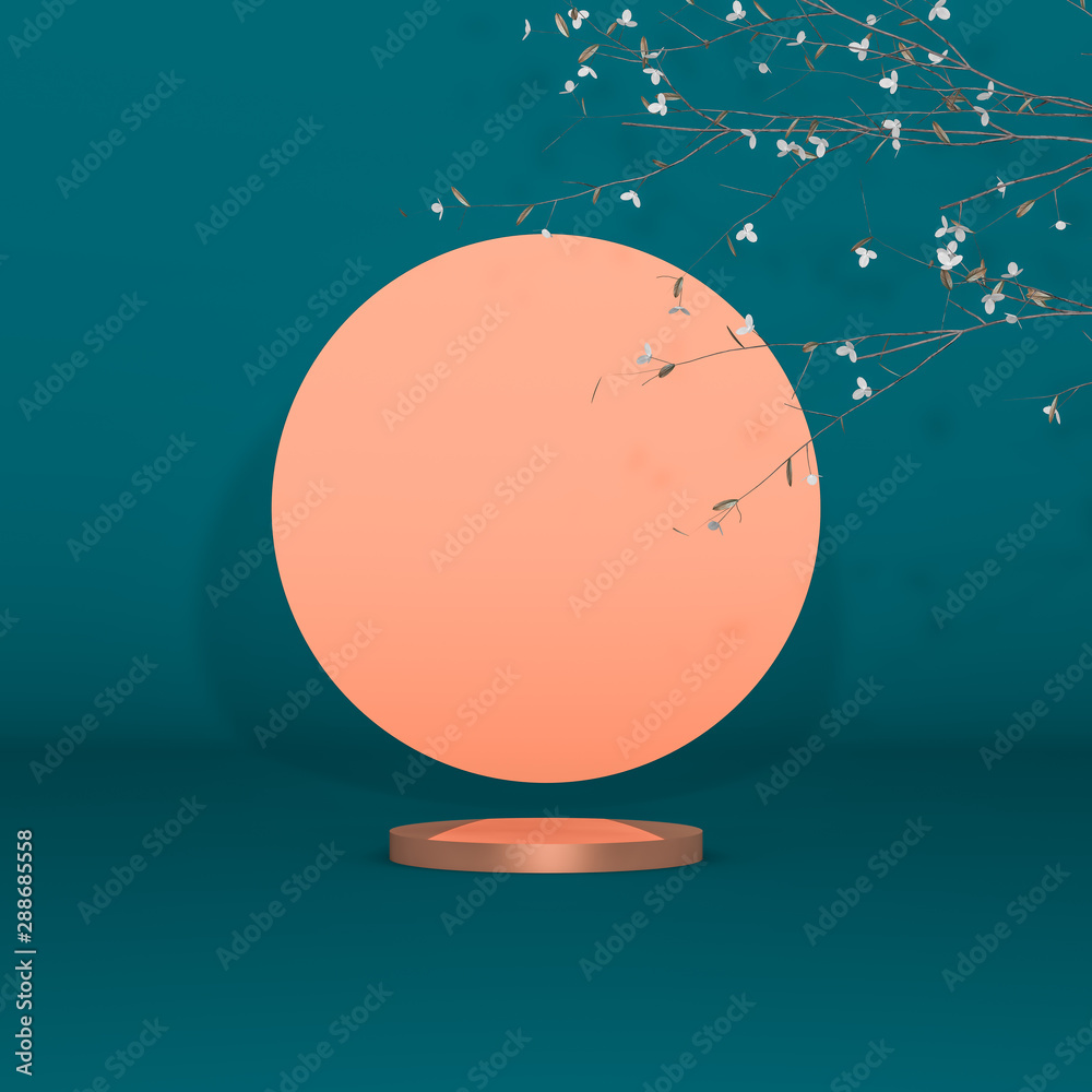 Aufkleber abstract cylinder box with full moon background. mid autumn festival background. 3d render.
