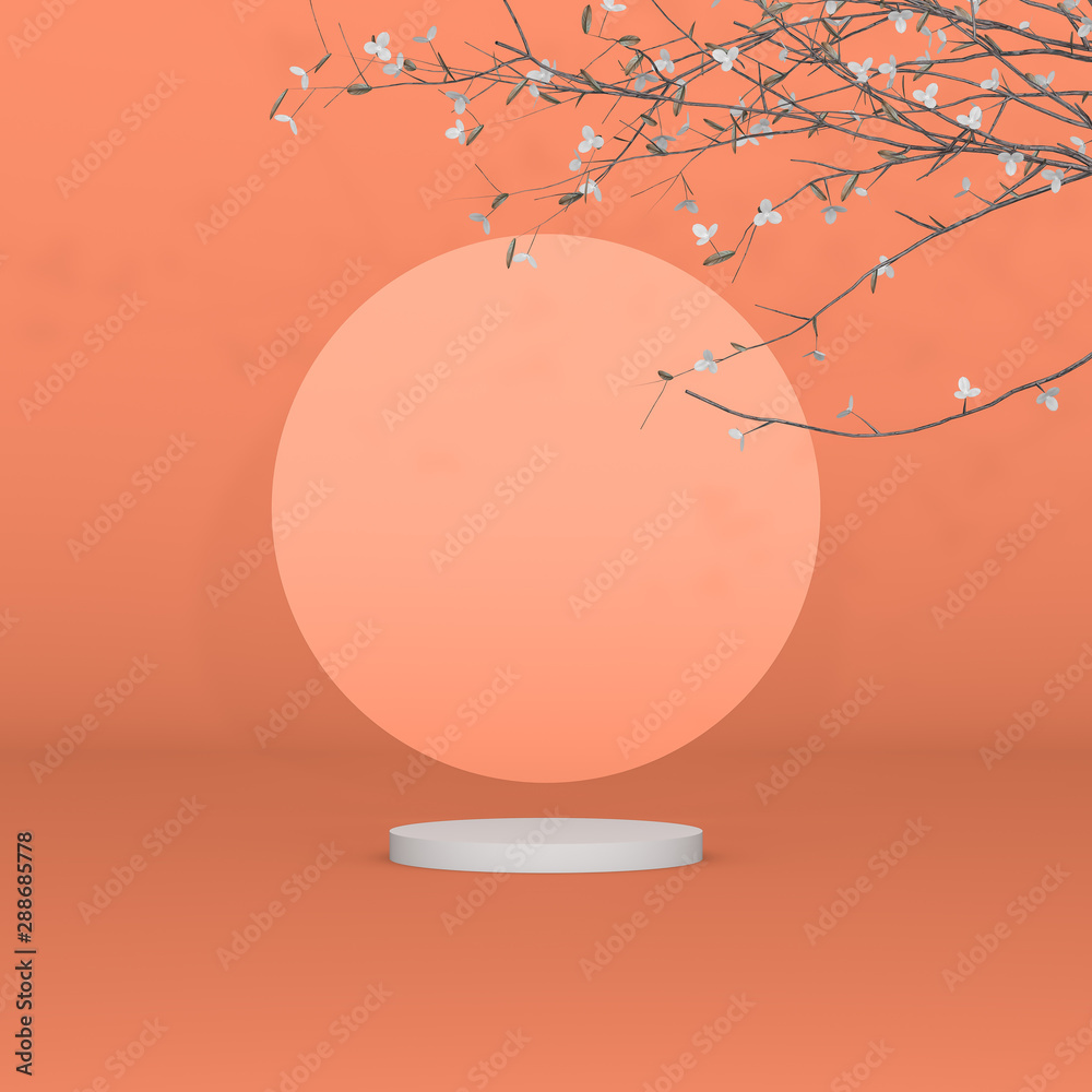 Aufkleber abstract cylinder box with full moon background. mid autumn festival background. 3d render.