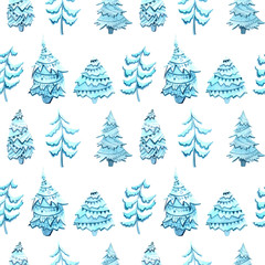 Seamless pattern of watercolor christmas trees. hand drawn. Christmas card.