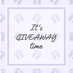 It's giveaway time banner with pastel violet gift boxes. Social media template. Enter to win. Square vector illustration