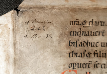 C12th twelfth century MSS manuscript handwritten leaf of a Bible, German with red capitals.