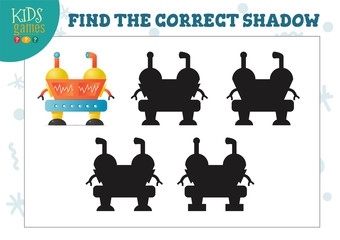 Find the correct shadow for cute cartoon humanoid robot preschool kids mini game