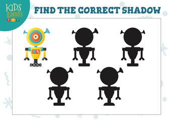 Fototapeta na wymiar Find the correct shadow for cute cartoon robot educational preschool kids mini game