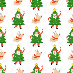 Santa Claus and reindeer seamless background.