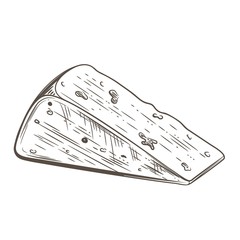 Piece of cheese. Engraving. Vintage graphics. Dairy products.