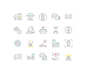 Set Vector Line Icons of Autonomous Car.