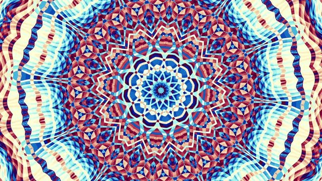 Transforming ornamental vintage mosaic art circle in retro style. Seamless loop footage.