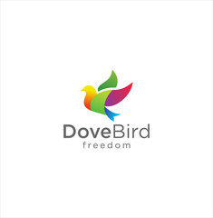 Bird Dove Pigeon Logo Template Vector Illustration Icon Element . Fliying Bird Colorful Logo Design Illustration