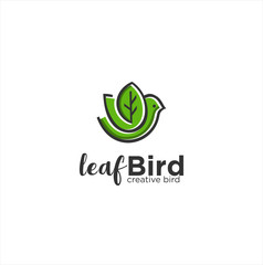 Leaf Bird Logo Nature Organic Icon Line Art Outline Template . Green leaf bird logo template Design Creative Sign .