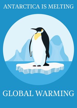 poster climate protection penguin on iceberg