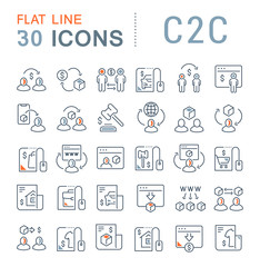 Obraz na płótnie Canvas Set Vector Line Icons of C2C