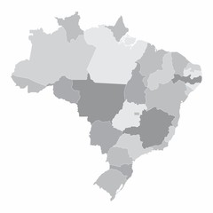 Obraz premium The Brazil map divided into states with grayscale