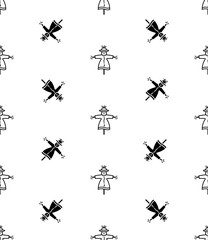 Scarecrow Icon Seamless Pattern, Mannequin, Decoy Shape Of A Human To Scare Birds From Fields