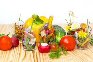Mini canapes for refreshments at banquets receptions catering on a white background.