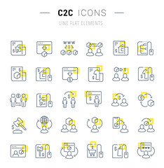 Fototapeta na wymiar Set Vector Line Icons of C2C