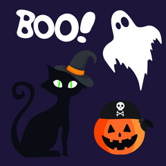 Halloween ghost, flat, vector illustration
